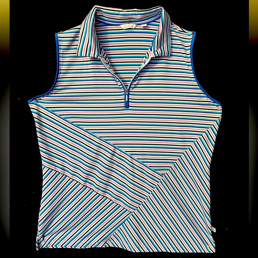 Lady Hagen, Large, Striped, Sleeveless Golf Shirt